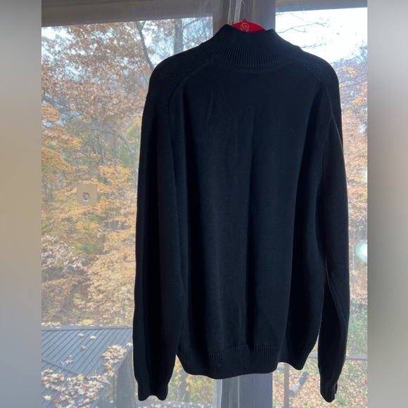 Basic Edition black sweater with dark and light gray stripes. Turtleneck zipper - Picture 3 of 7